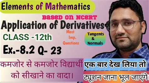 Application Of Derivatives Class 12 Tangents And Normals Elements Math Ch 8 Ex 8 2 Q 23