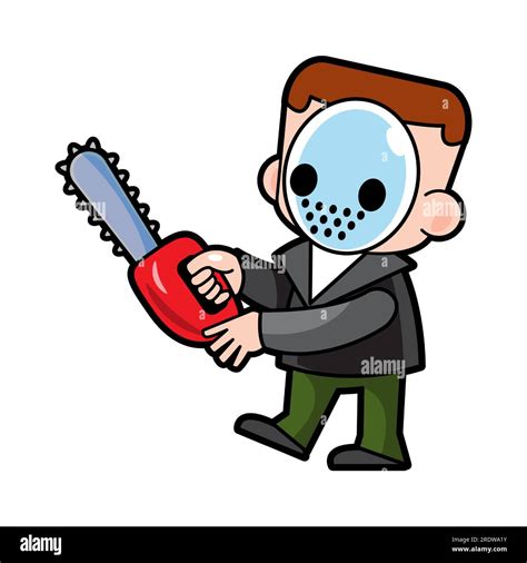 Murderer Hold Chainsaw Halloween Cartoon Characters Vector Stock