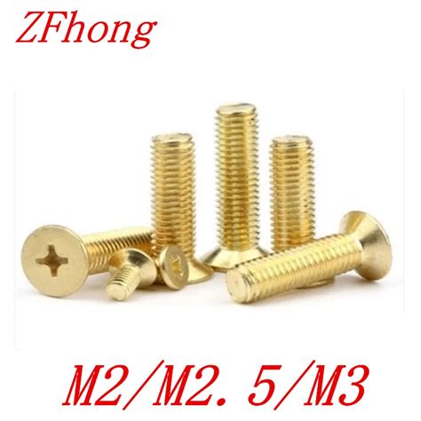 100pcs Brass Flat Head Screw M2 M25 M3 Brass Cross Recessed Countersunk Head Machine Screws