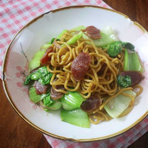 Stir Fried Noodles Chinese Sausage And Bok Choy