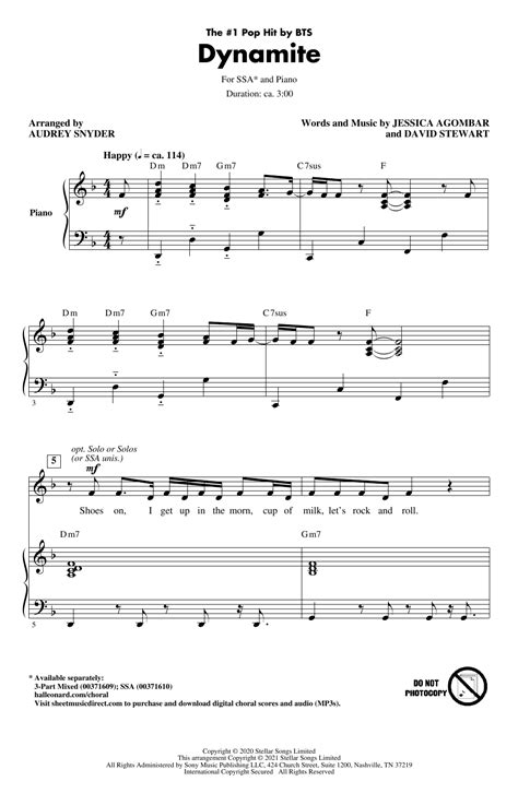 Bts Dynamite Sheet Music For Ssa Choir Download Pdf 501011