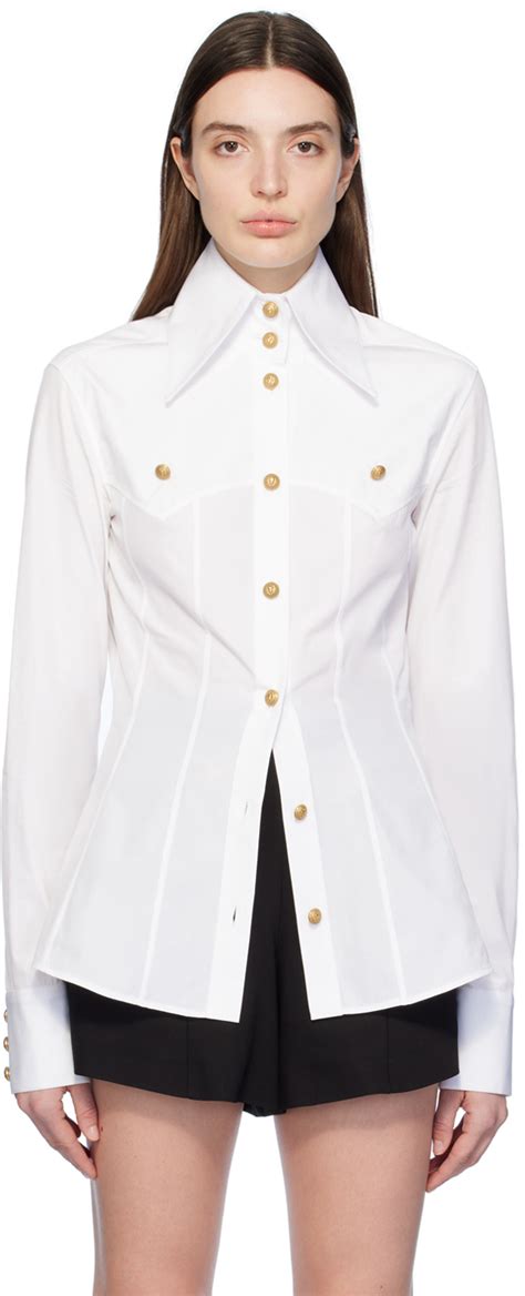 Chemise blanche à boutons Balmain en solde