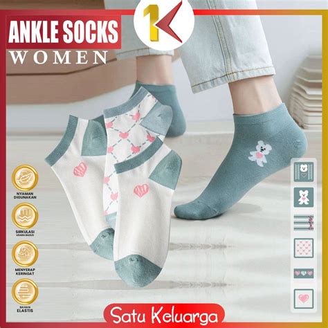 Jual SK P584 Ankle Socks Kaos Kaki Wanita Dewasa Motif Love Bahan Halus