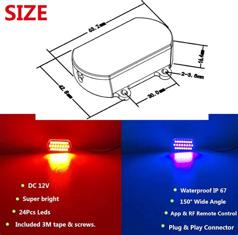 NBWDY Kit de 8 luces LED estroboscópicas rojas y azules impermeables de