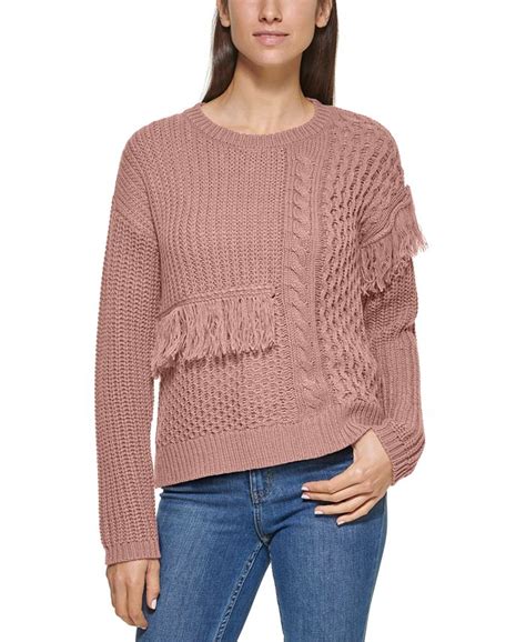 Calvin Klein Mixed Knit Fringed Sweater Macys