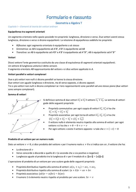 Formulario Geometria E Algebra Lineare Formulari Di Algebra Lineare E Geometria Analitica