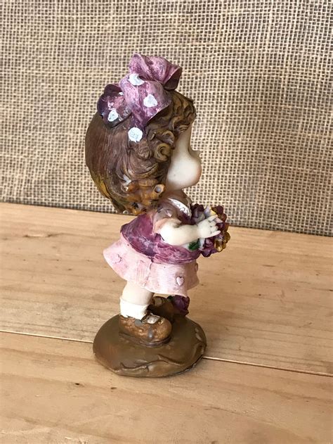 Flower Girl Figurine Resin Sculpted Cute Vintage Figure Little Etsy