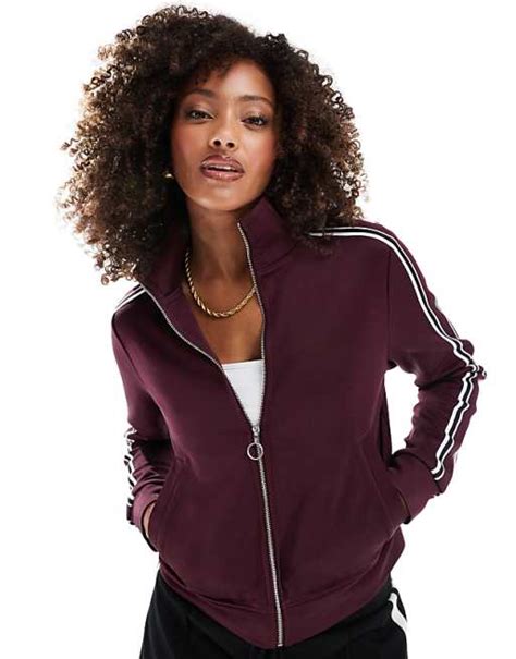 Stradivarius Zip Through Sweater In Burgundy Asos