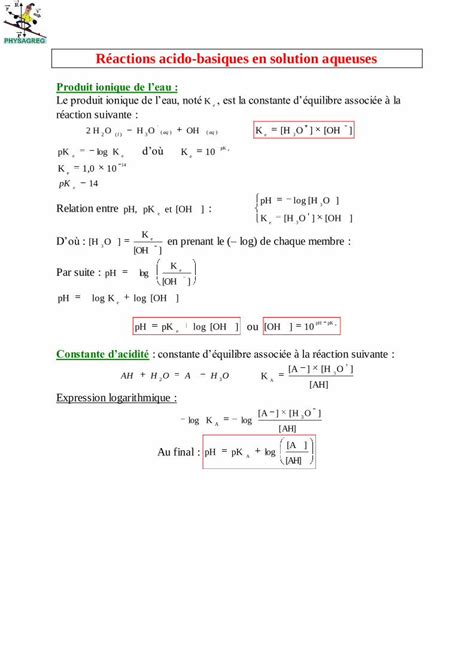 Pdf R Actions Acido Basiques En Solution Aqueuses Physagreg Fr