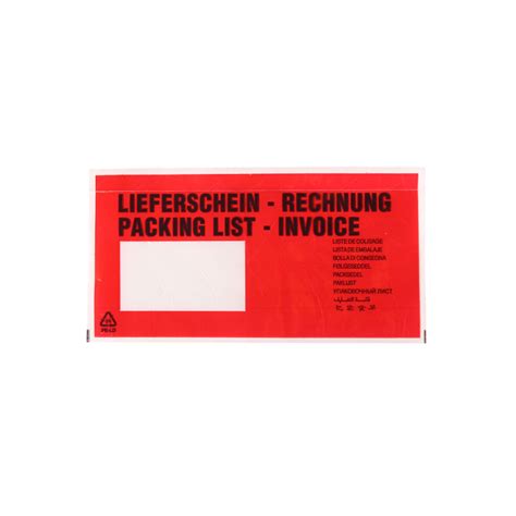 Lieferscheintaschen Dokumententasche 135x235mm DIN Lang Rot BFT Ve