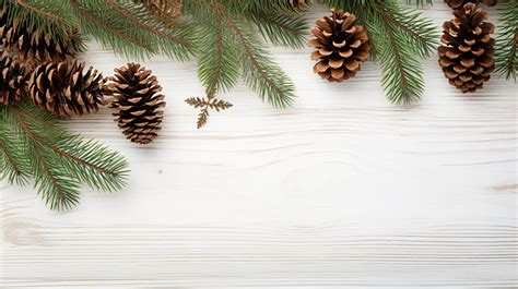 Christmas Background With Fir Branches Tree Pinecone Over White