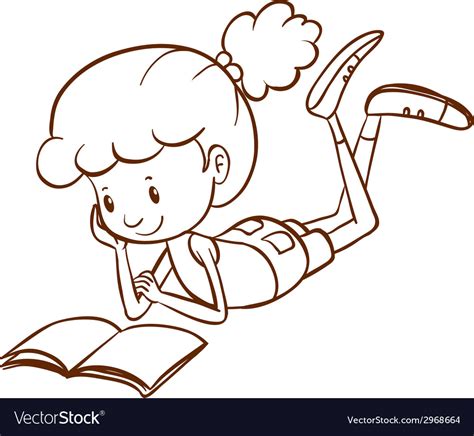 A Simple Sketch A Girl Reading Royalty Free Vector Image