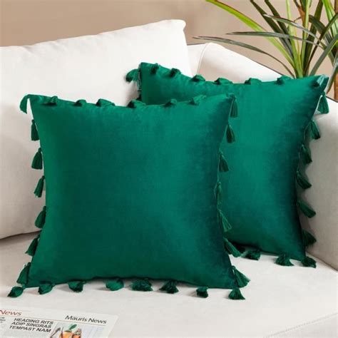 Housse De Coussin X Cm Motif Uni Vert Sapin Lot De Topfinel