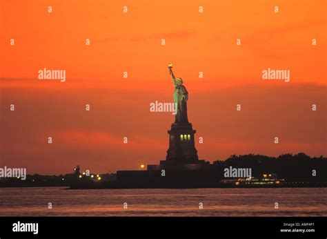 Statue of Liberty Sunset New York Stock Photo - Alamy