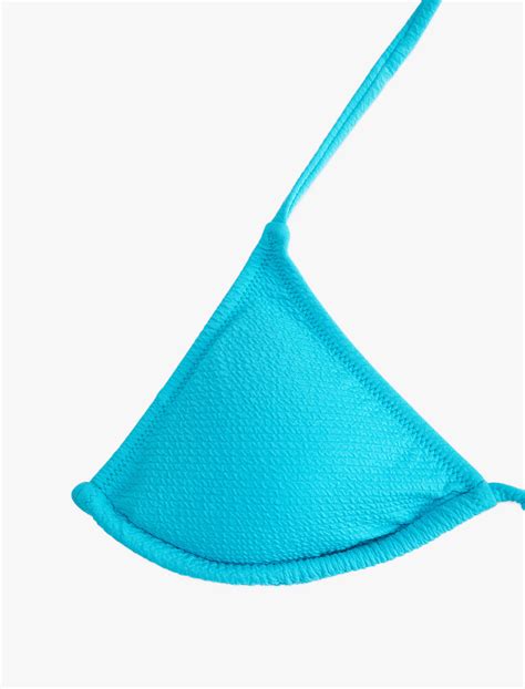 Mavi Kadın Üçgen Bikini Üstü Dokulu Boyundan Bağlamalı Kaplı SAK BM Koton