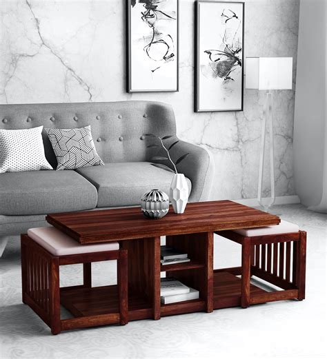 Buy Abbey Sheesham Wood Nesting Coffee Table Set In Honey Oak Finish