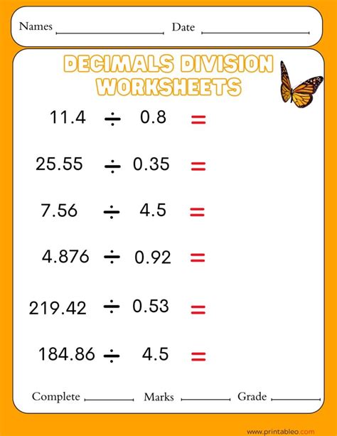 41 Decimal Division Number Worksheet With Lesson Plan