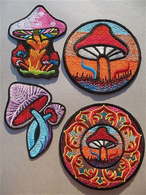 Magic Mushroom Embroidered Iron On Patch Hippie Psychedelic Lotus