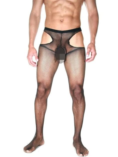 Sexy Men Fishnet Tights Open Crotch Hip Cutout Lingerie Erotic Stockings Etsy