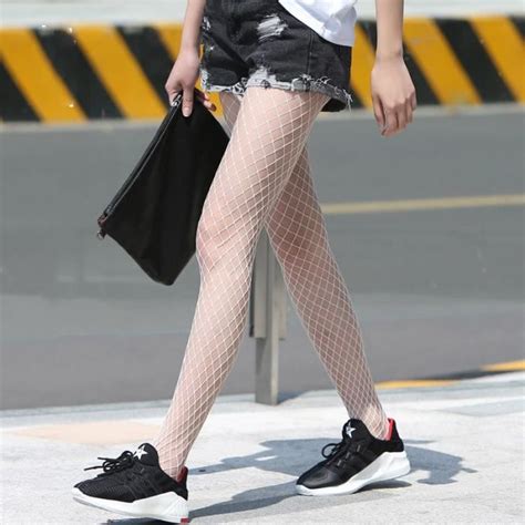 Grille moyenne blanche Collant en résille ajouré pour femmes bas fantaisie lingerie en filet