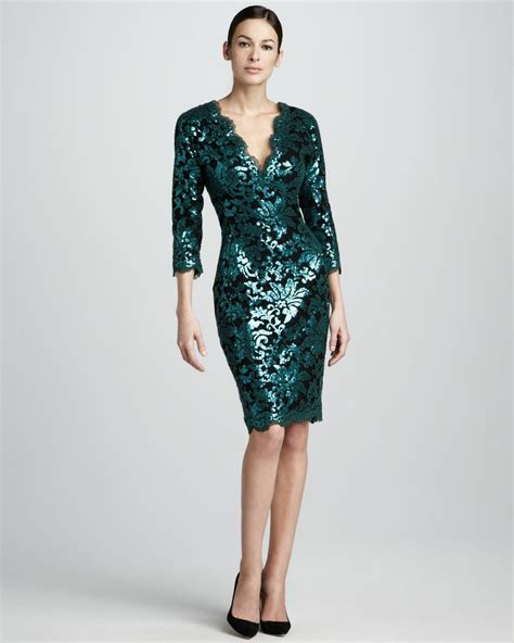 Tadashi Shoji Sequined Lace Cocktail Dress In Blue Seagrass Green