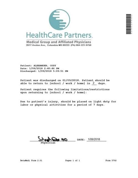 Doctor S Note Page 1 Document Store Doctors Note Template Doctors Note Emergency Room Doctor