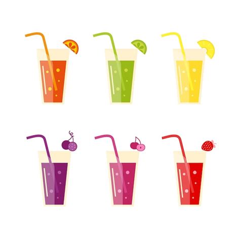 Printvector Conjunto De C Cteles De Verano De Frutas Y Bayas En Vasos