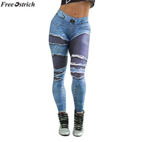 Free Ostrich Women Fashion High Waist 3d Jeans Print Slim Leggings Elastic Push Up Pants Jogging