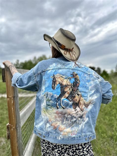 New Denim Jacket With Personalized Hand Painted Cowboy Image Calgary