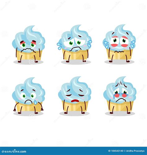 Vanilla Cake Cartoon Character With Sad Expression Stock Vector