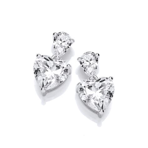 Silver Cubic Zirconia Heart Drop Earrings Cavendish French