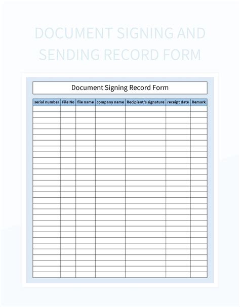 Document Signing And Sending Record Form Excel Template And Google