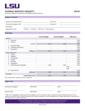 Fillable Online Lsu INTERNAL REBUDGET REQUEST Lsu Fax Email Print