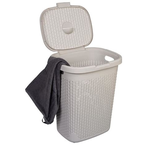 Panier à linge plastique 50L Lot de 2 pcs style rotin beige Anna