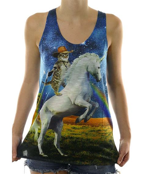 Cowboy Cat With Hat Riding Unicorn Slightly Sheer Women S Tank Top