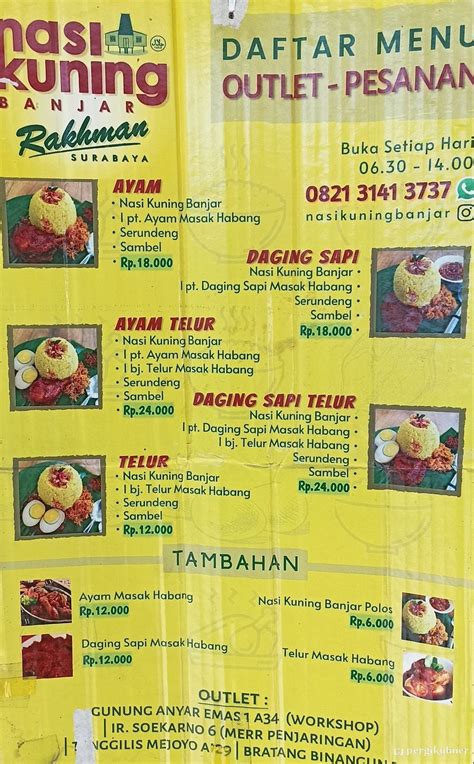 Selalu diperbarui! Menu Nasi Kuning Khas Banjar Rakhman, Rungkut, Surabaya