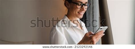 Smiling Middle Aged Brunette White Businesswoman Stock Photo 2123292146