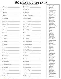 States List Printable Pdf