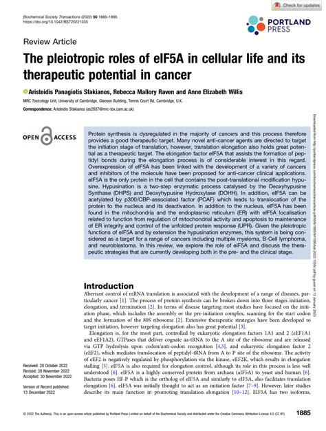 Pdf The Pleiotropic Roles Of Eif A In Cellular Life And Its