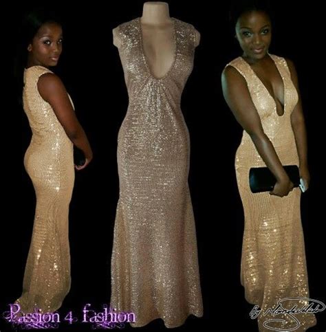 Body Hugging Champagne Sequined Matric Farewell Dress With A Plunging