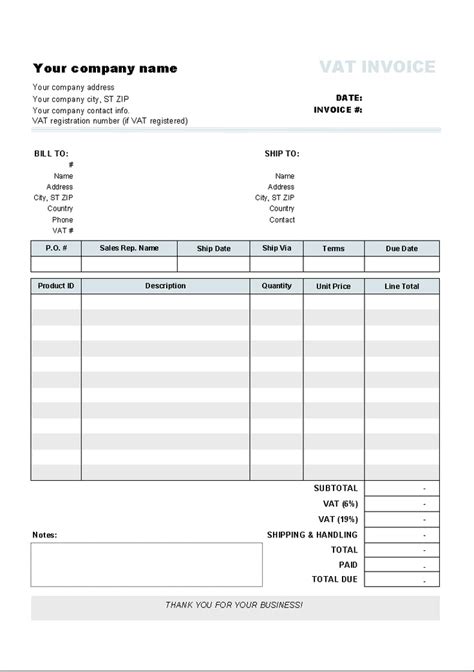 This Free Vat Invoice Template Has Two Vat Rates That Can Be Set On The Bottom Of The Invoice