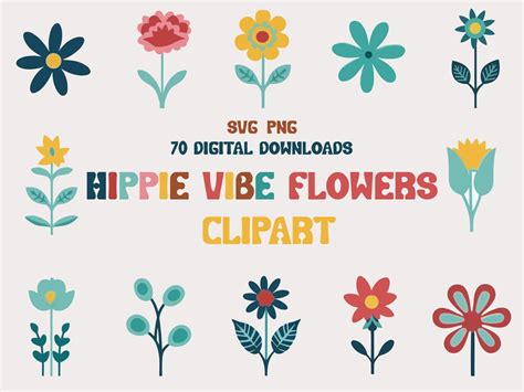 Add A Boho Hippie Vibe To Your DIY Projects With Retro Flower Clipart