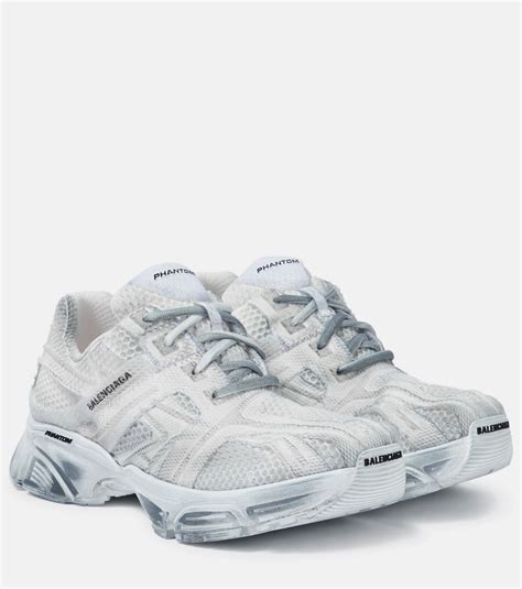 Balenciaga Phantom Mesh Paneled Sneakers In White Modesens