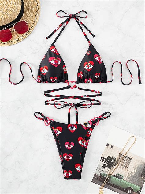 SHEIN Swim Y2GLAM Bañador bikini triángulo halter con corazón con con