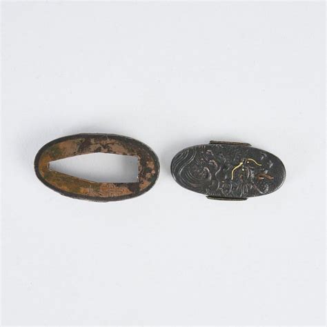 Dragon Waves Kiyoshukus Edo Period Fuchi And Kashira Bronze Oriental