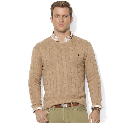 Lyst Ralph Lauren Roving Crew Neck Cable Cotton Sweater In Natural