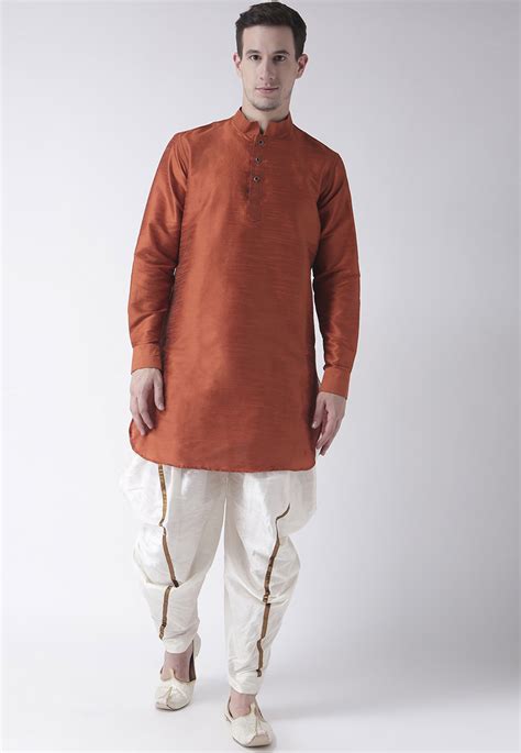 Rust Dupion Silk Readymade Dhoti Kurta 201560