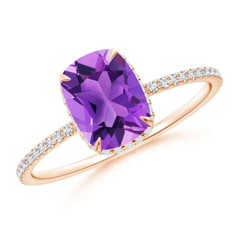 Thin Shank Cushion Cut Amethyst Ring With Diamond Accents Angara