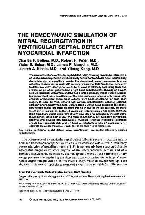 PDF The Hemodynamic Simulation Of Mitral Regurgitation In Ventricular