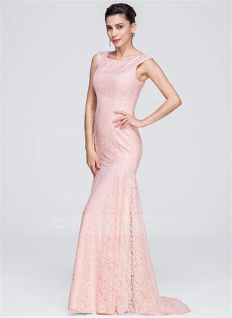 Trumpet Mermaid Scoop Neck Sweep Train Lace Evening Dress 017071600